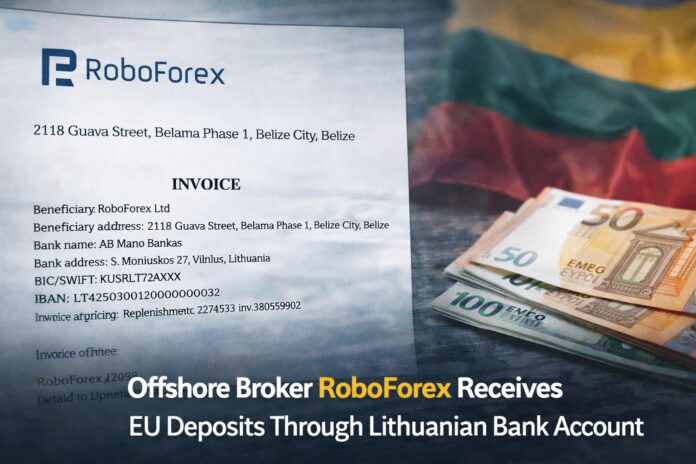 RoboForex invoice via Mano Bankas for replenishment of offshore broker account