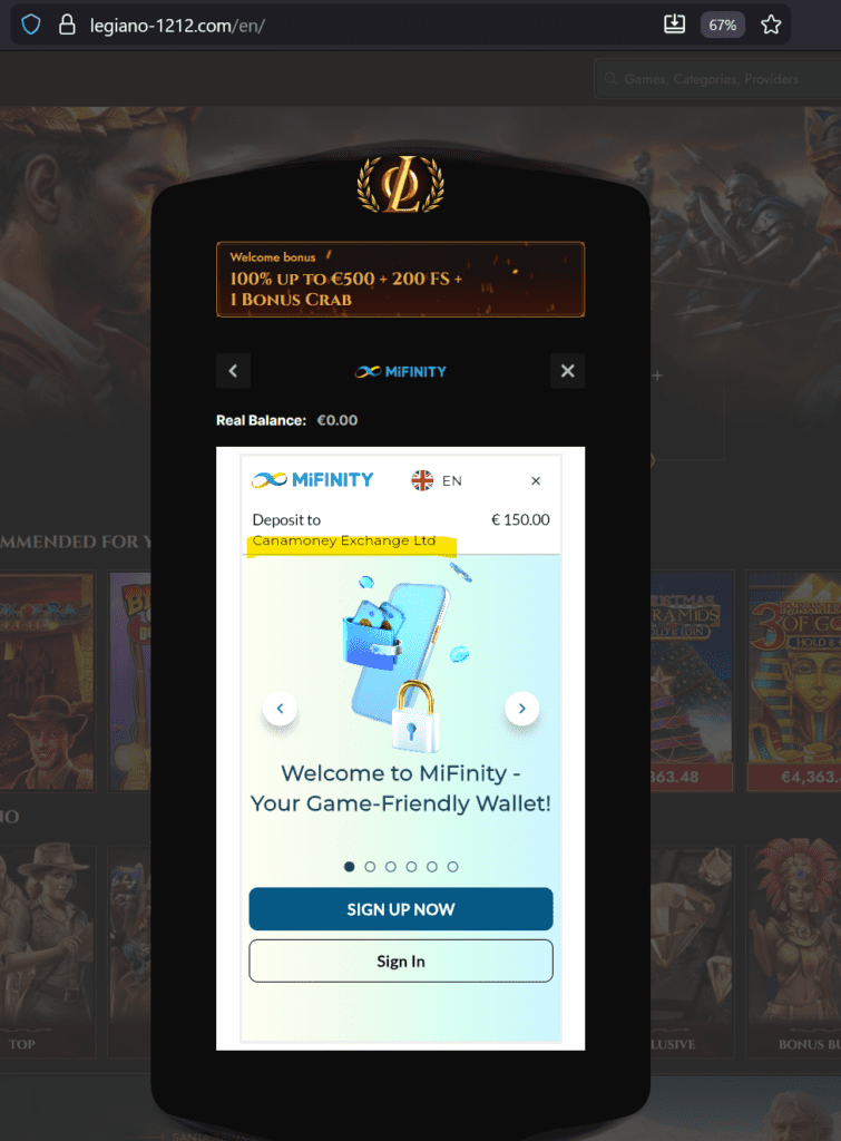 CenturaPay and Minfinity facilitate offshore casino Legiano