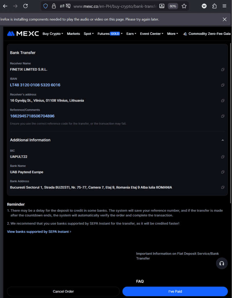Finetix and Paytend Europe facilitate the illegal crypto scheme MEXC
