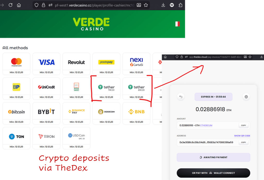 FinTelegram exposes TheDex as crypto payment facilitator for the illegal Verde Casino operated by Briantie Group