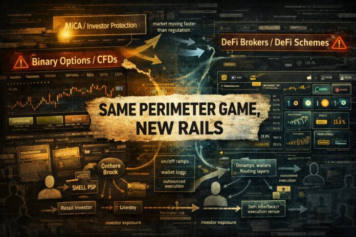 From binary options to defi brokers with the same perimeter but different rails