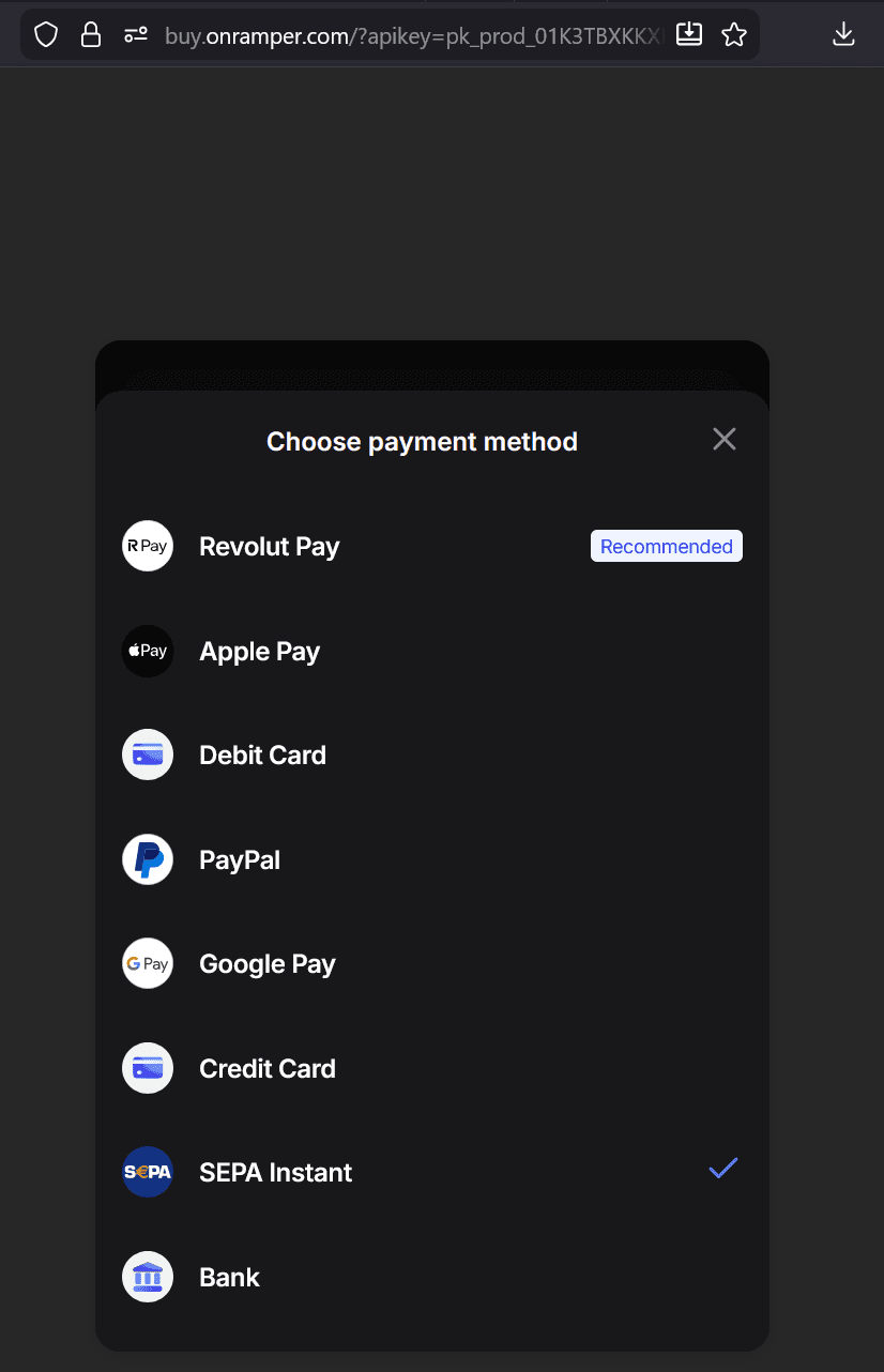 Onramper recommends Revolut as preferred payment rail for Axiom FIAT deposits