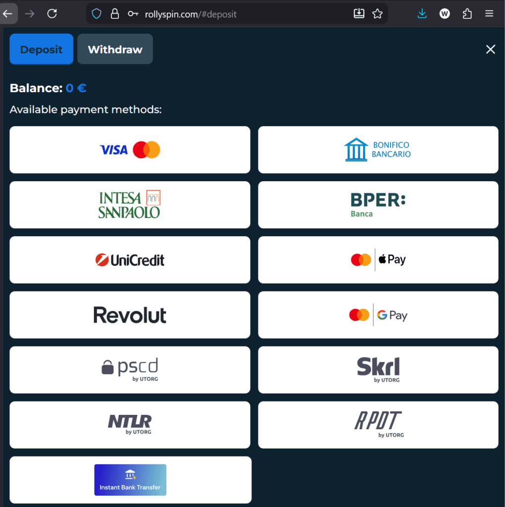 RollySpin cashier with UTRG and ChainValley