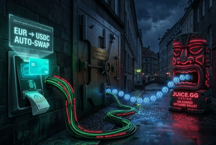 FinTelegram chart showing the crypto-fiat pipe between Juice.gg and the on-ramper Swapped.com