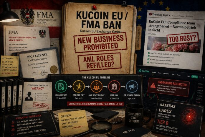 FinTelegram chart showing the KuCoin compliance issue with the Austrian FMA