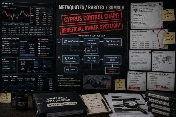 FinTelegram chart explaining the connections between MetaQuotes and Sumsub