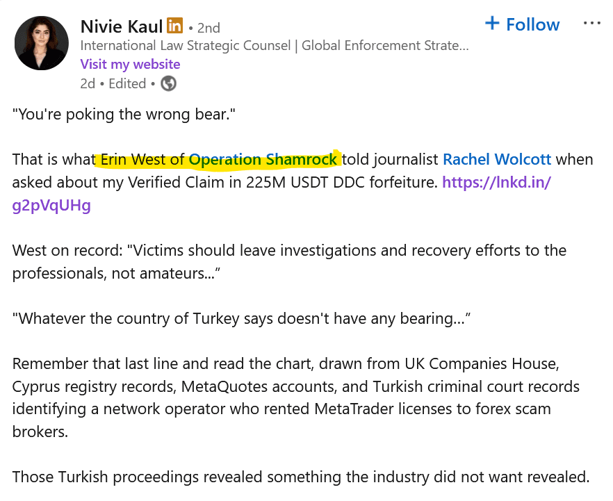 Nivie Kaul LinkedIn posting in a screenshot on FinTelegram