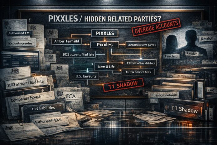 FinTelegram chart explaining the related party transactions of FCA-regulated Pixxles