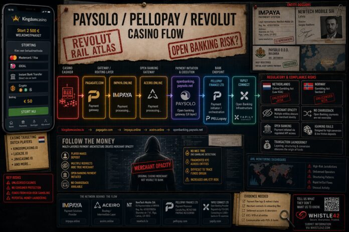 FinTelegram chart explaining the Revolut Open Banking payment rail with Paysolo, PellaPay and Impaya