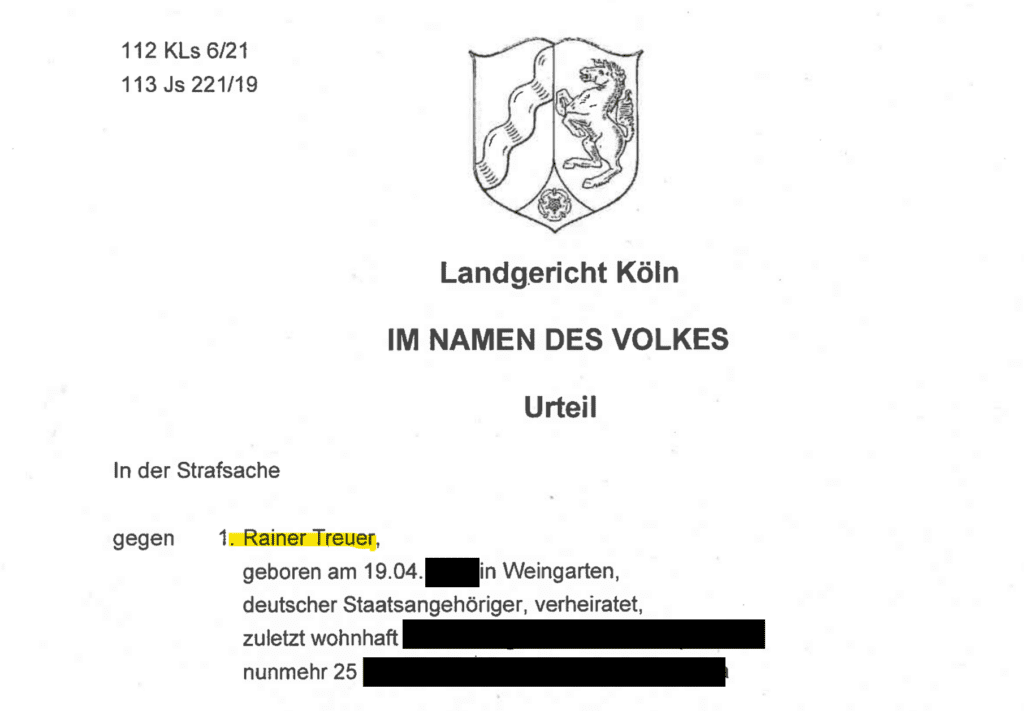 Sentencing of the German money launderer Rainer Treuer