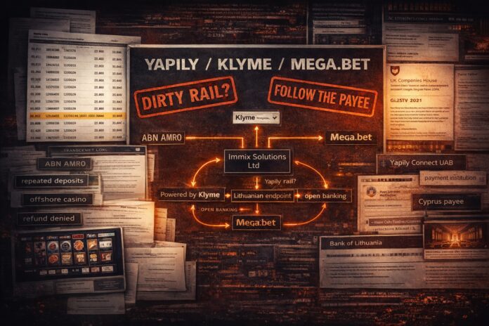 FinTelegram chart explaining the payment rail Yapily with Klyme for illegal casinos