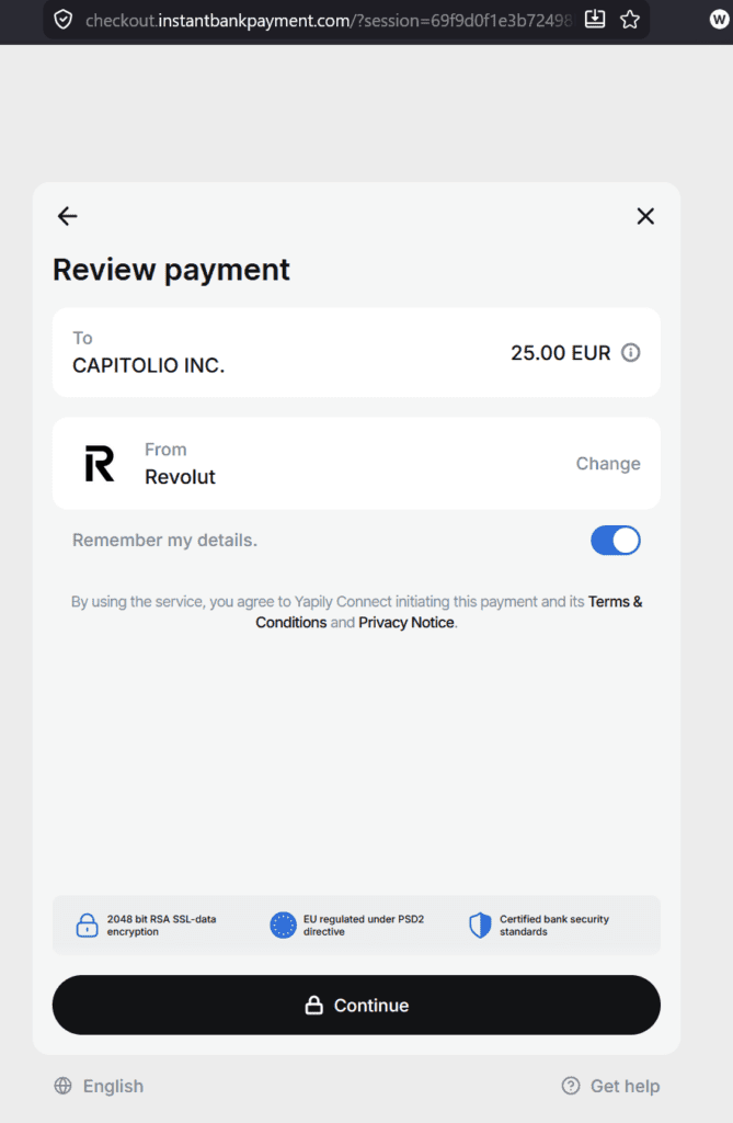 Capitolio is the named payee in the Revolut open banking rail of 1Go casino