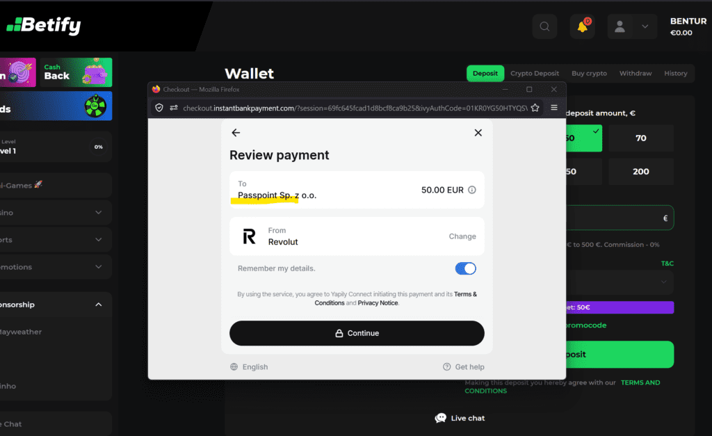 Revolut payment rail with Yapily Connect and Passpoint
