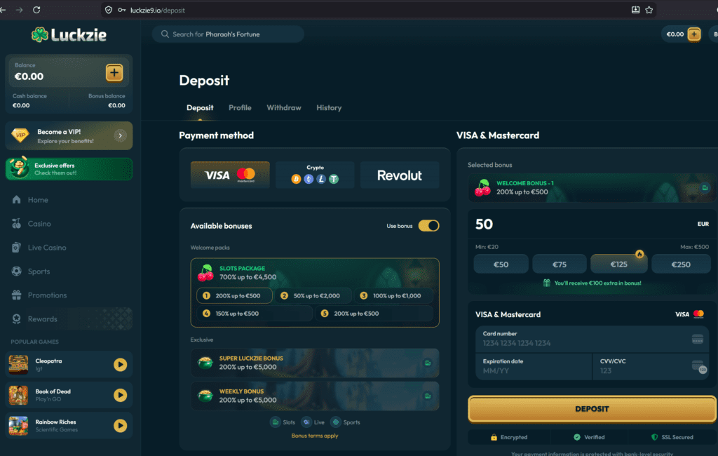 The cashier with the Revolut payment option of the illegal casinos Luckzie