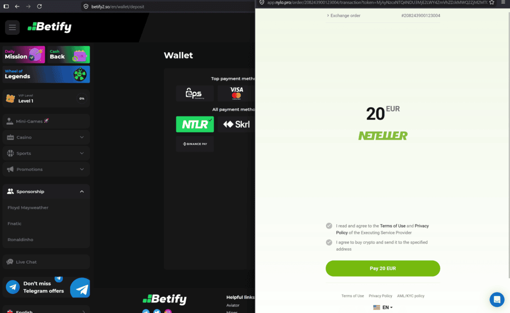 Betify with Georgian crypto processor Nylo