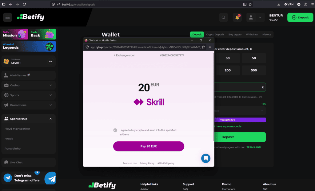 Illegal offshore casino Betify facilitated by Georgian VASP Nylo