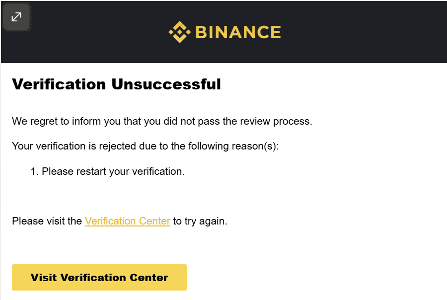 Binance verification information