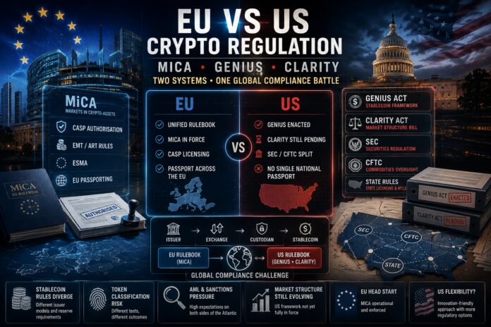 FinTelegram explains the crypto regulation frameworks in the US and the EU